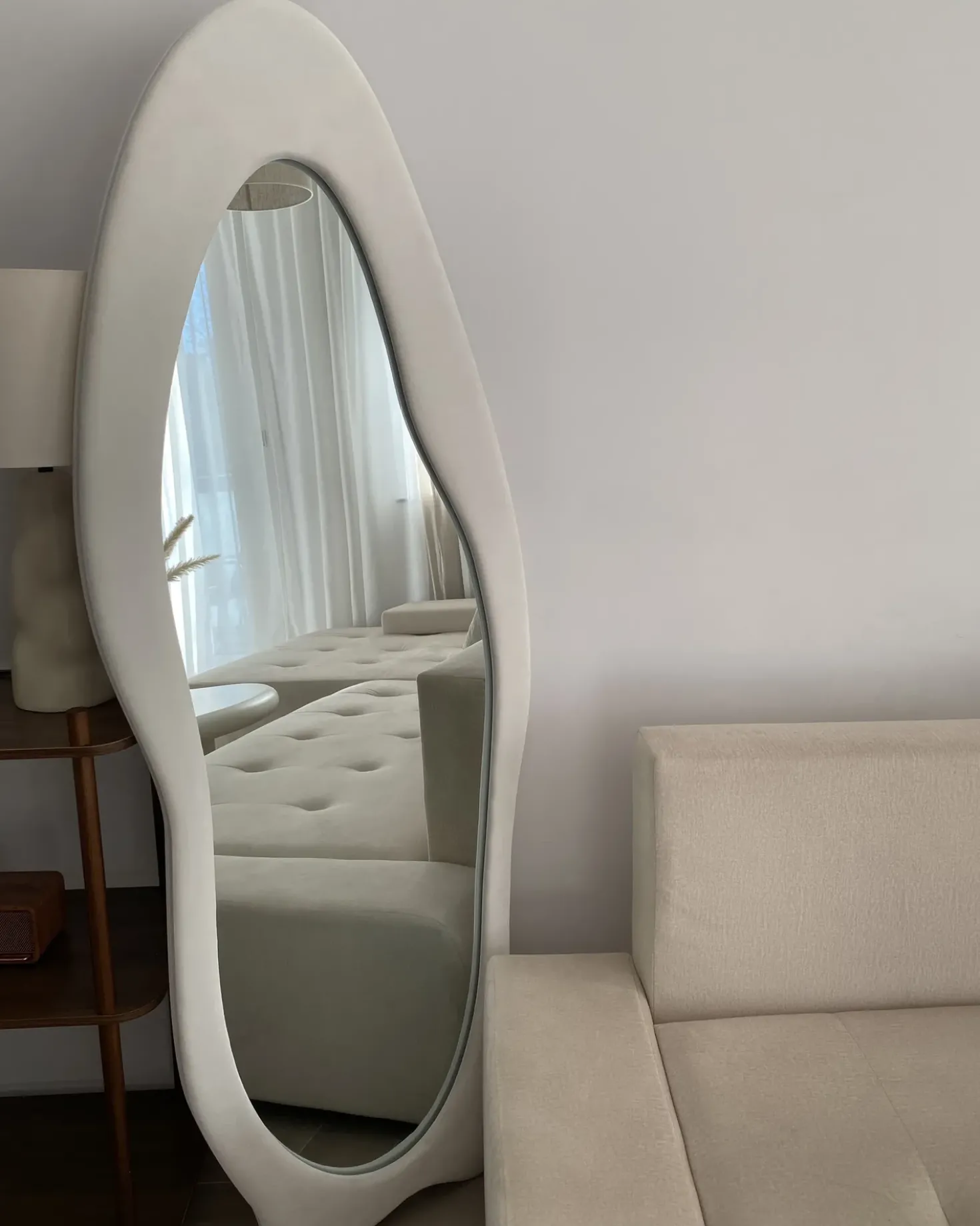Specchio REIGNY 57 cm 160 cm Velluto Bianco