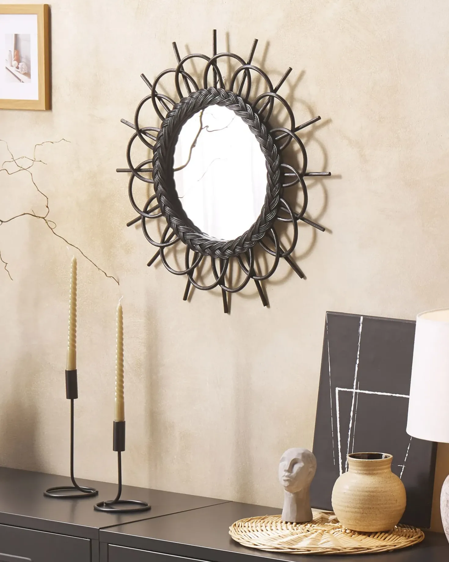 Specchio TELAKIA 60 cm 60 cm Rattan Nero