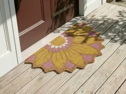 Tappetino da Ingresso AROLIK Giallo 45 x 75 cm Fiore Fibra di Cocco