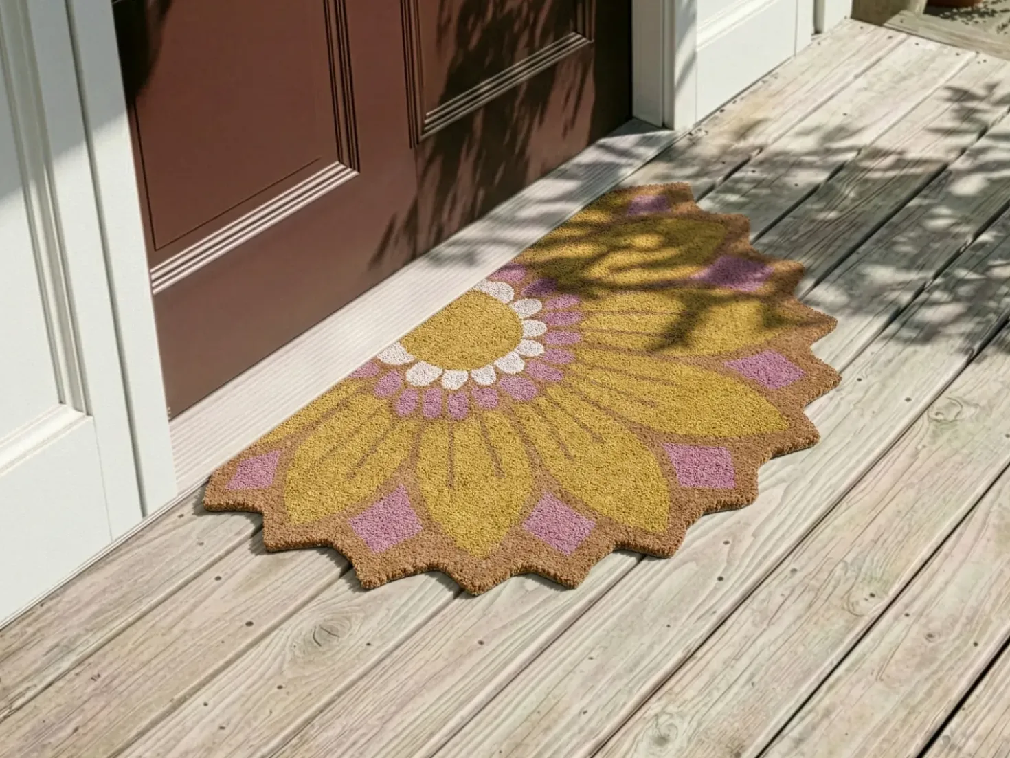 Tappetino da Ingresso AROLIK Giallo 45 x 75 cm Fiore Fibra di Cocco
