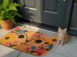 Tappetino da Ingresso CALIRAYA Multicolore 60 x 90 cm Gatto Fibra di Cocco