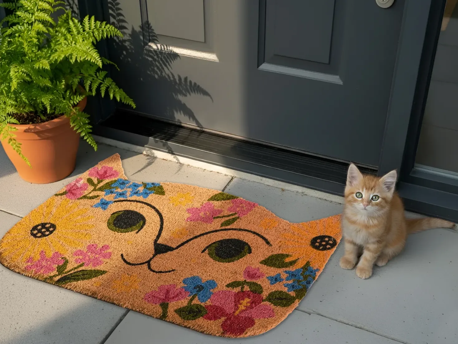 Tappetino da Ingresso CALIRAYA Multicolore 60 x 90 cm Gatto Fibra di Cocco