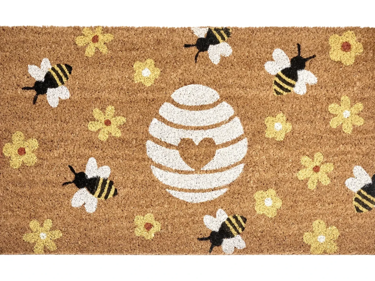 Tappetino da Ingresso KIGALIK Naturale 50 x 80 cm Ape Fiore Fibra di Cocco