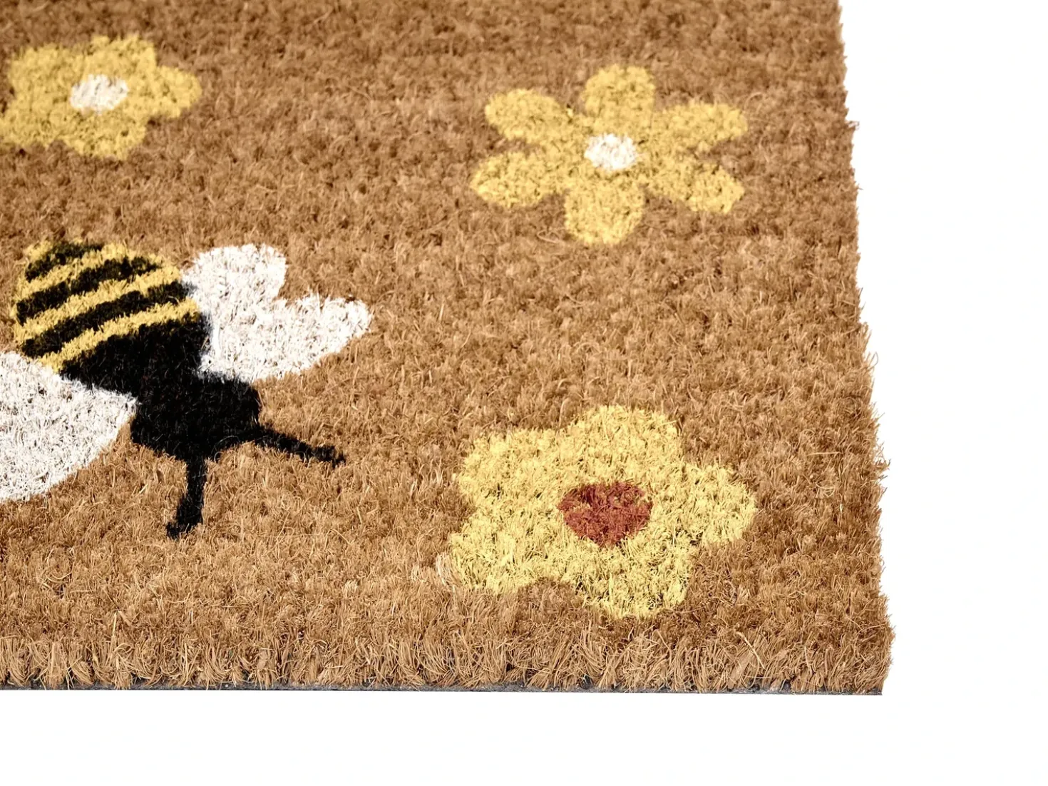 Tappetino da Ingresso KIGALIK Naturale 50 x 80 cm Ape Fiore Fibra di Cocco