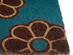 Tappetino da Ingresso KULIK Blu 50 x 80 cm Fiore Fibra di Cocco
