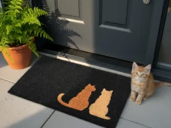 Tappetino da Ingresso NAPALIT Nero 60 x 90 cm Gatto Fibra di Cocco