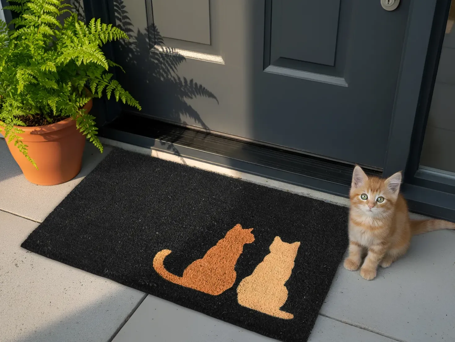 Tappetino da Ingresso NAPALIT Nero 60 x 90 cm Gatto Fibra di Cocco