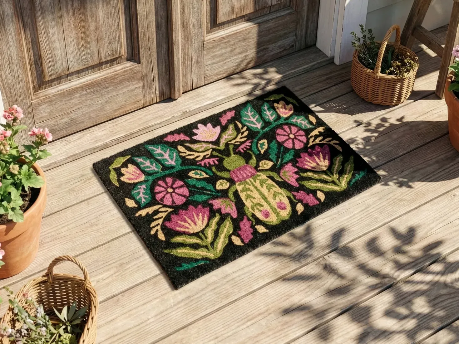 Tappetino da Ingresso SELAWIK Multicolore 50 x 80 cm Fiore Fibra di Cocco