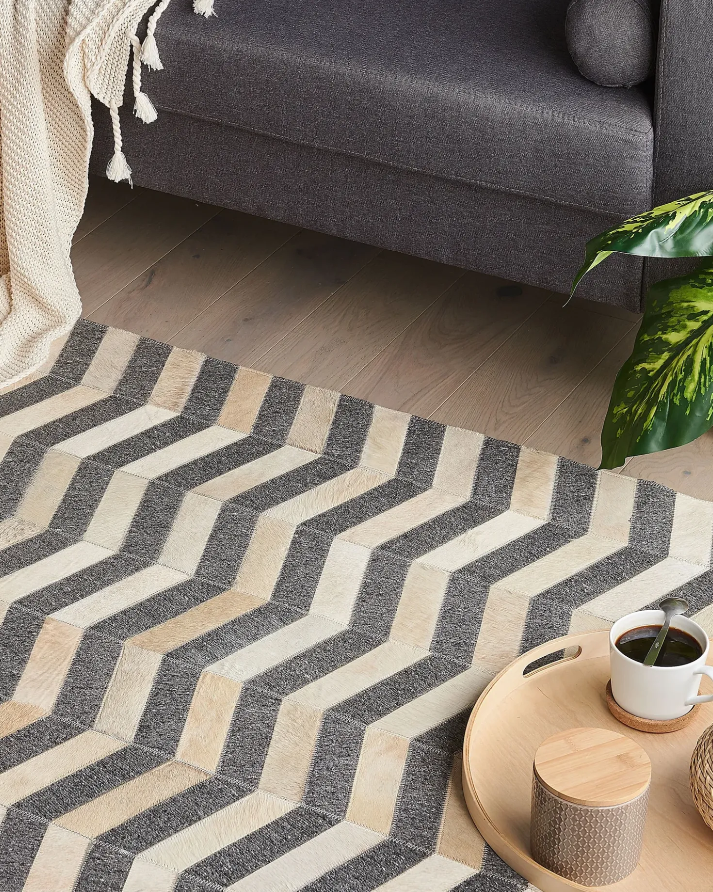 Tappeto BAGGOZE Grigio scuro 160 x 230 cm Pelle naturale