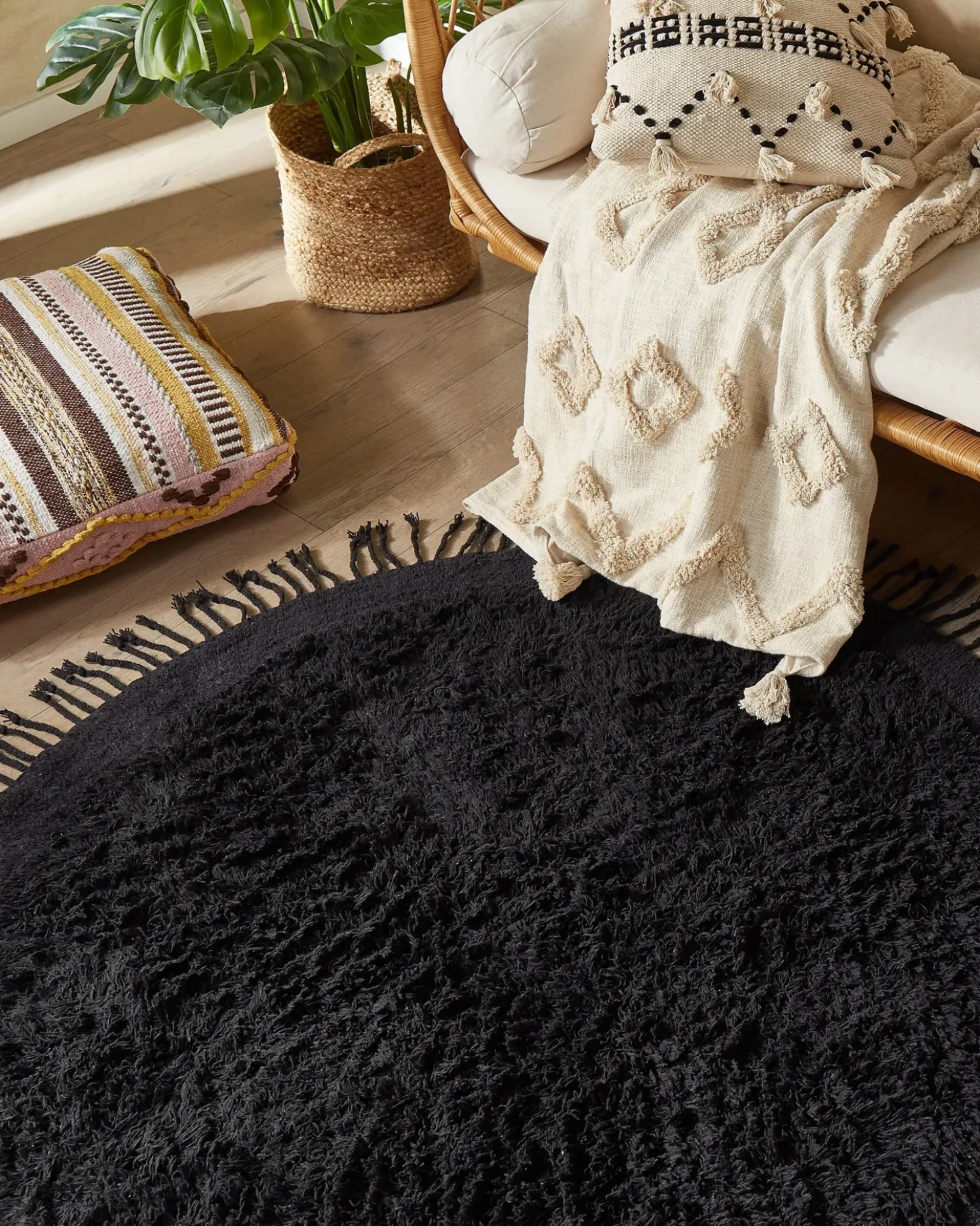 Tappeto BITLIS Nero ø 140 cm Cotone