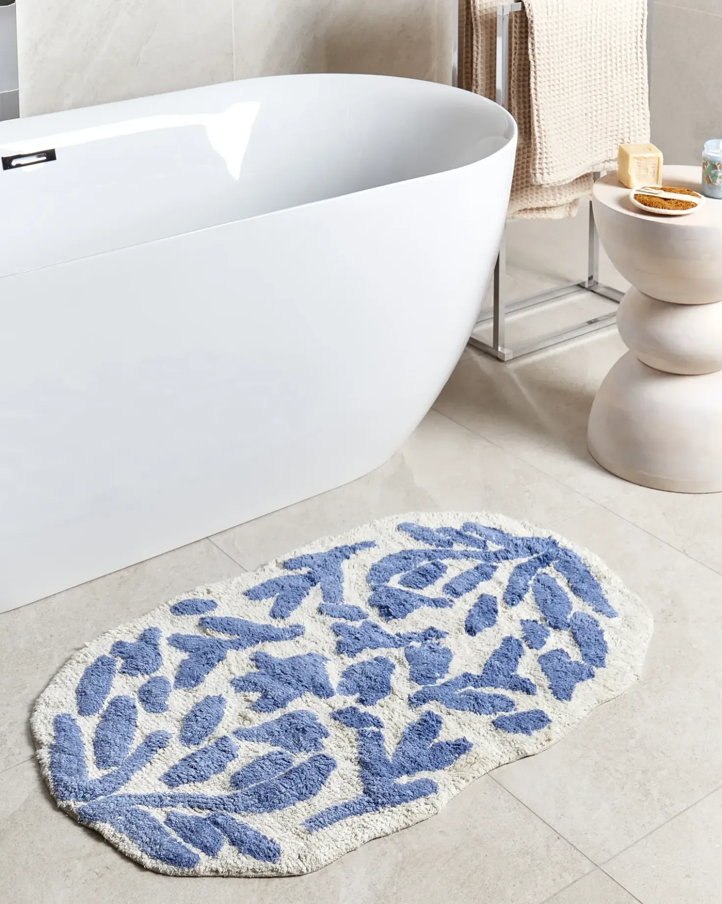 Tappeto da bagno DERIK Blu 60 x 90 cm Cotone