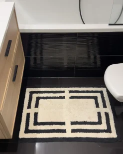 Tappeto da bagno RISALU Nero/Beige 60 x 90 cm Cotone