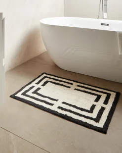 Tappeto da bagno RISALU Nero/Beige 60 x 90 cm Cotone