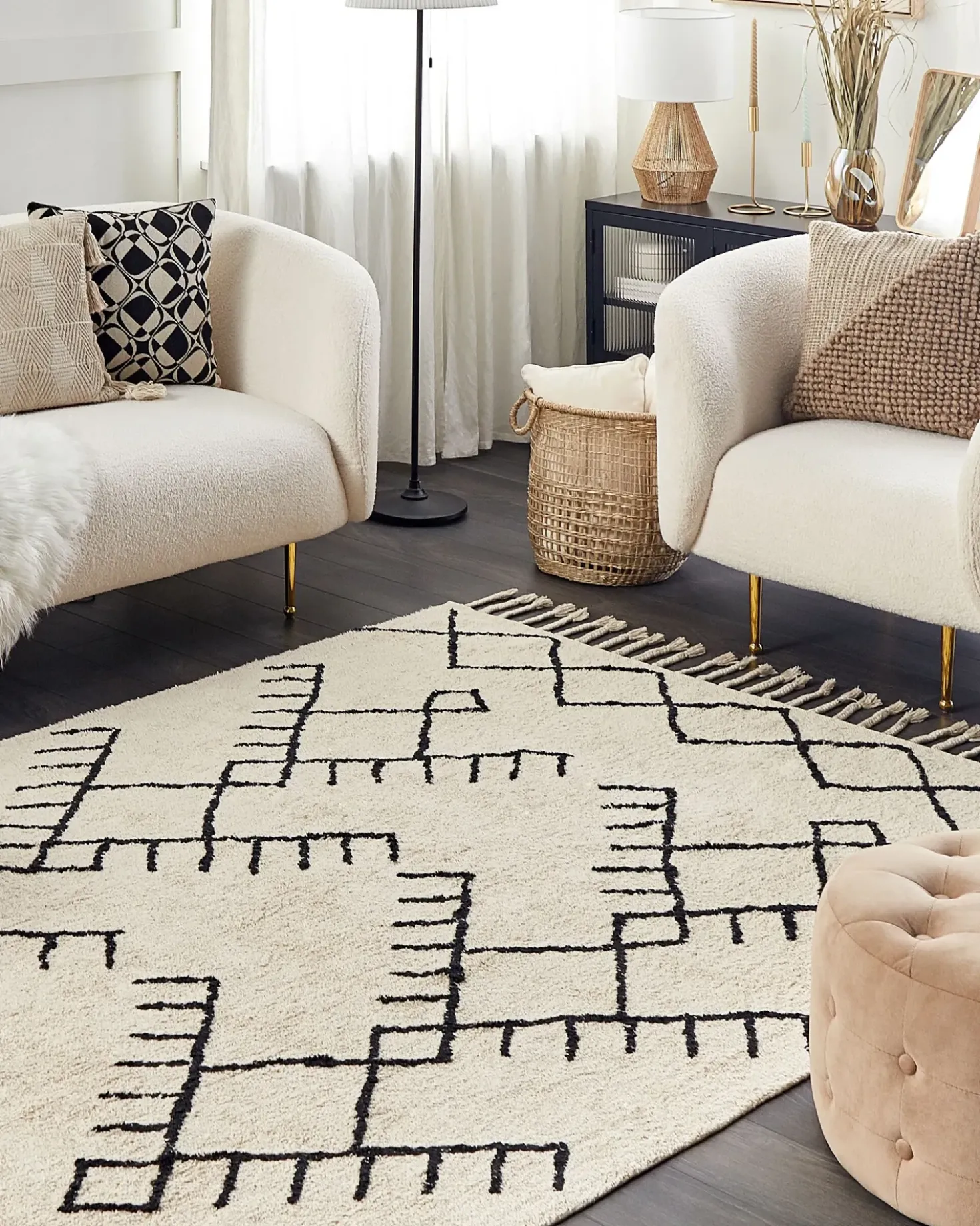 Tappeto ERLER Beige chiaro 160 x 230 cm Cotone