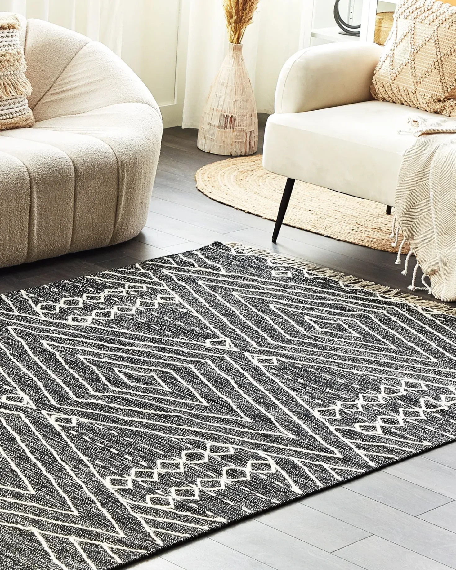 Tappeto KHENIFRA Nero 160 x 230 cm Cotone