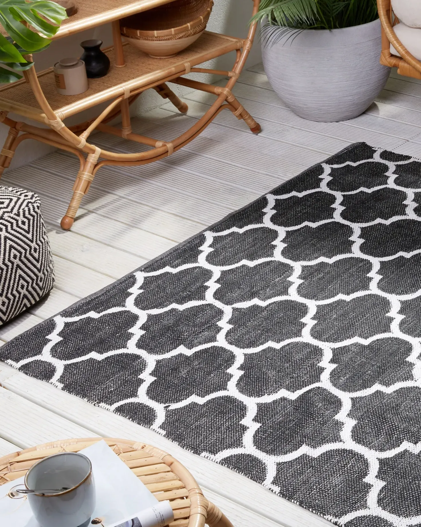 Tappeto per esterni ALADANA Nero/Bianco 140 x 200 cm Reversibile