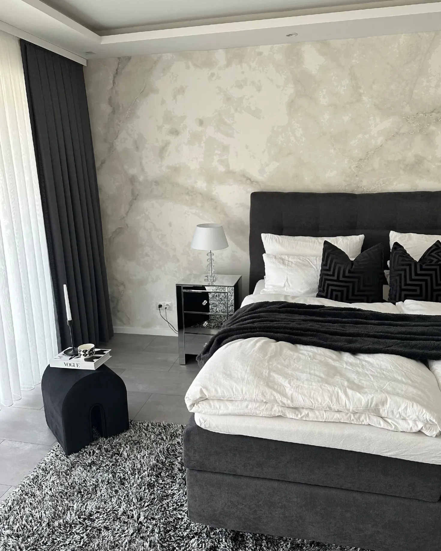 Tappeto Shaggy CIDE Nero/Bianco 160 x 230 cm
