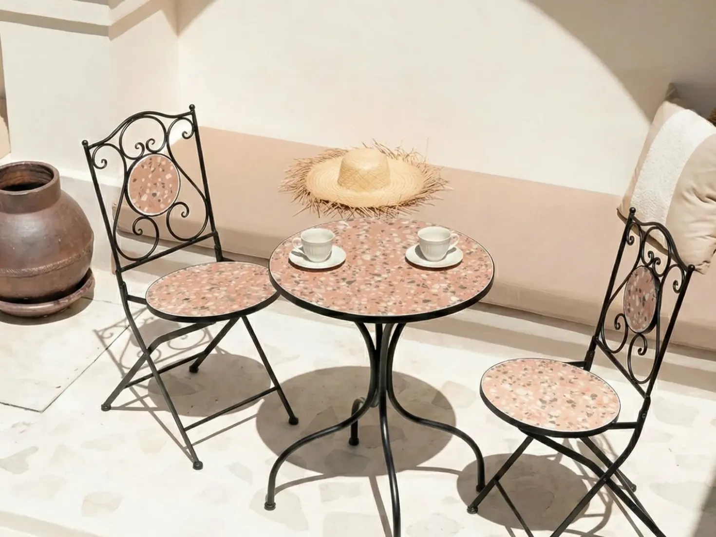 Tavolino Bistrot ADRANO 60 cm 60 cm Effetto terrazzo Metallo Nero
