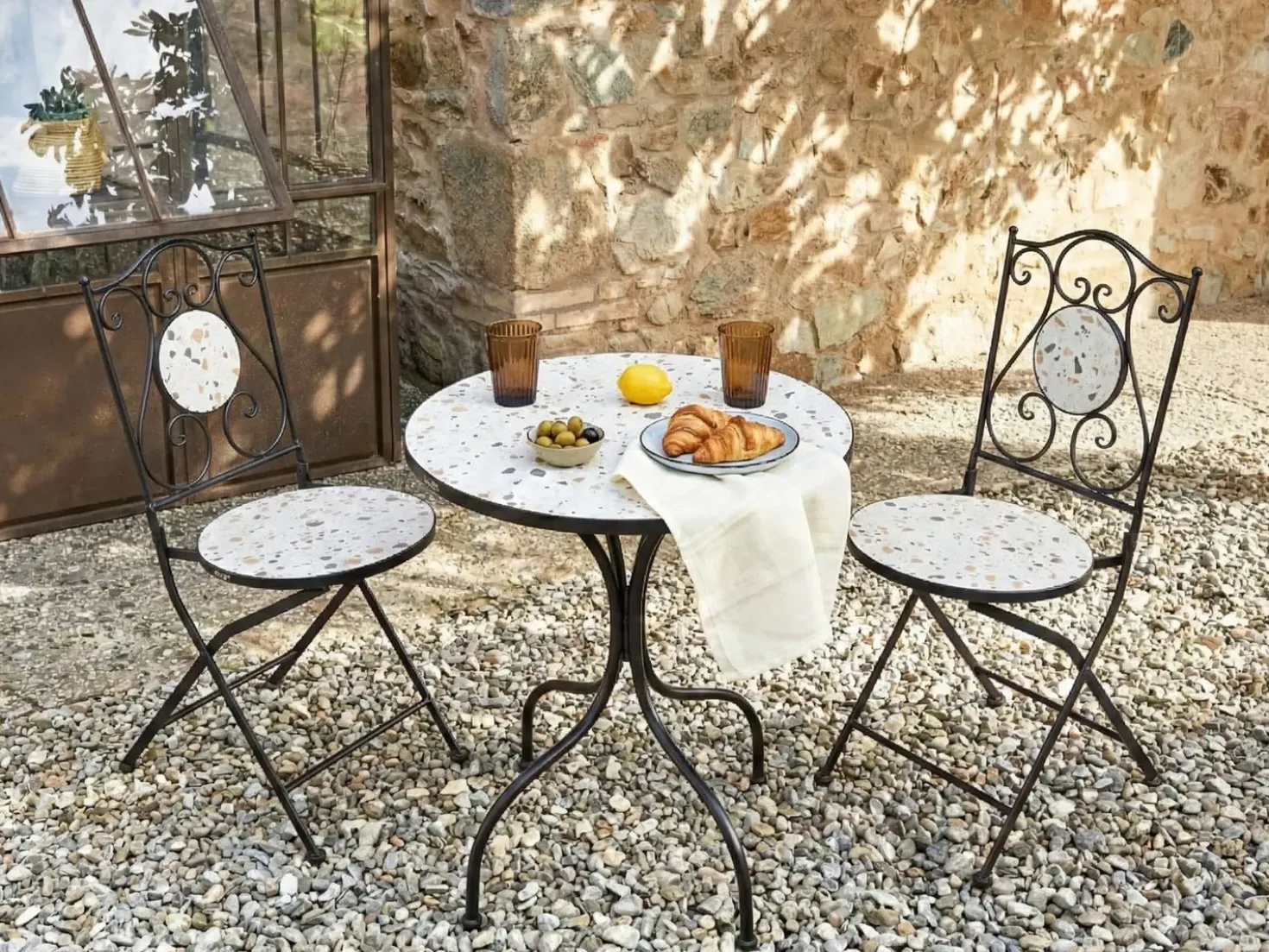 Tavolino Bistrot ARTENA 60 cm 60 cm Effetto terrazzo Metallo Nero