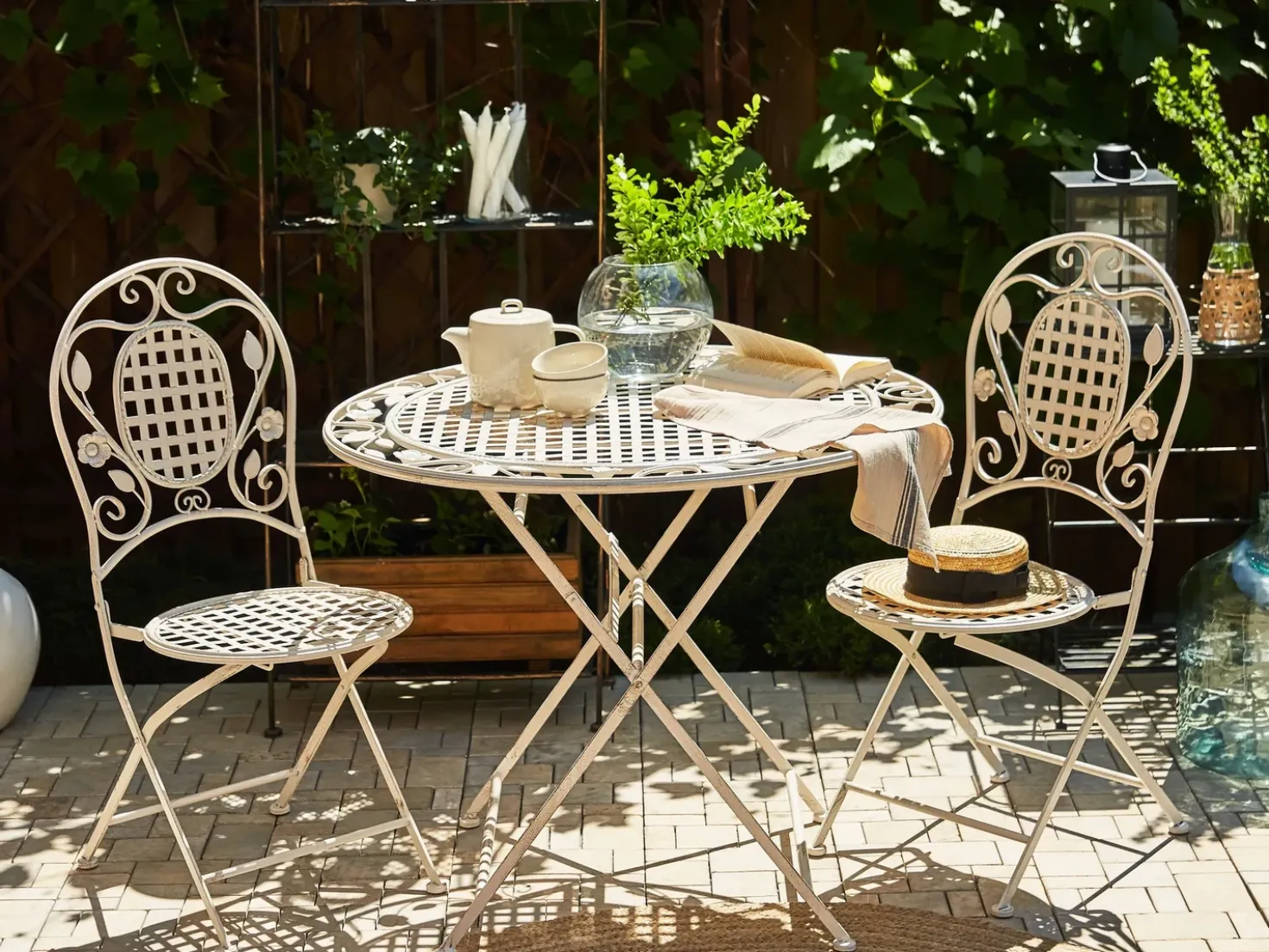 Tavolino Bistrot BIVIO 90 cm 90 cm Metallo Bianco sporco