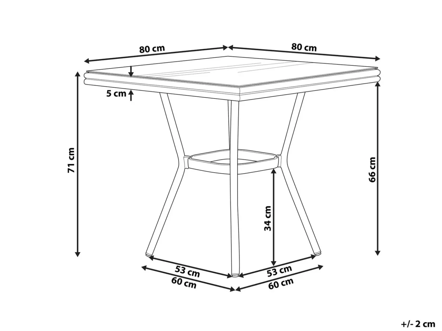 Tavolino Bistrot CASPRI 80 cm 80 cm Vetro Nero/Bianco