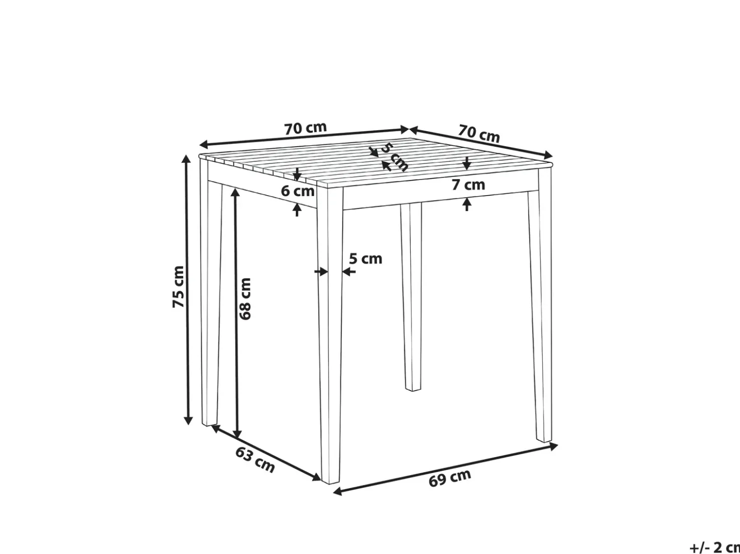Tavolino Bistrot CHIOGGIA 70 cm 70 cm Legno di acacia certificato Marrone chiaro