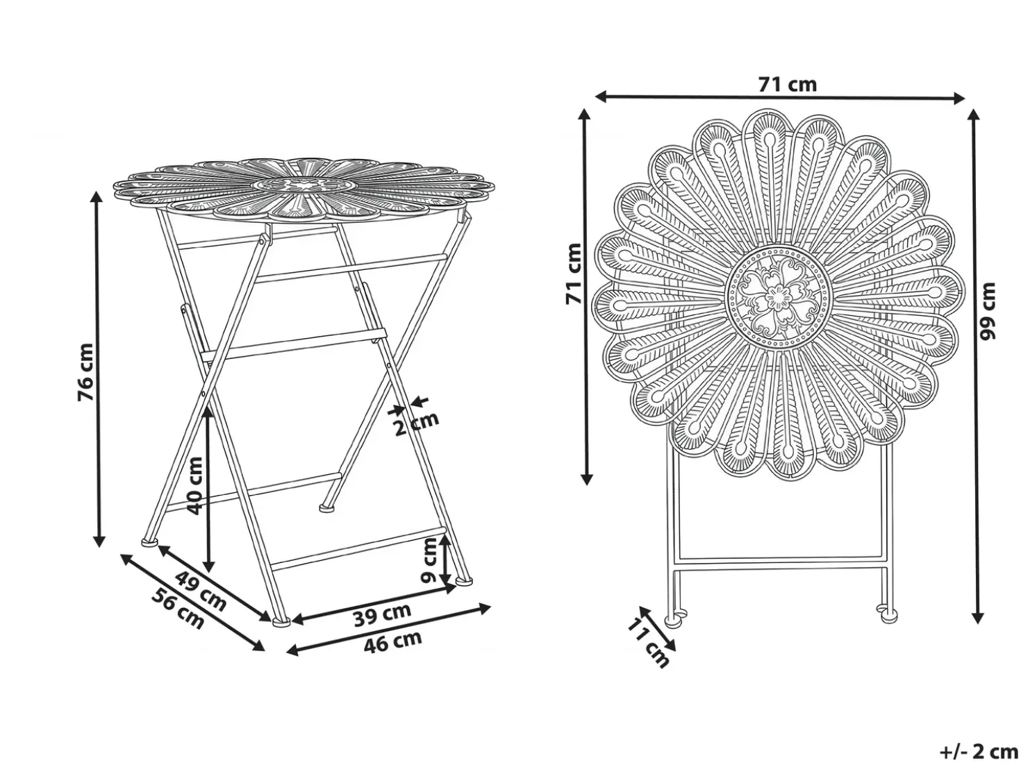 Tavolino Bistrot PAVIA 71 cm 71 cm Metallo Blu