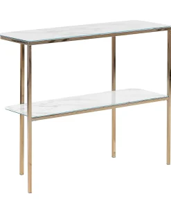 Tavolino consolle CALVERT Vetro temperato Marmo/Oro