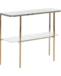 Tavolino consolle CALVERT Vetro temperato Marmo/Oro