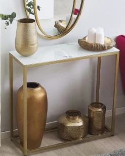 Tavolino consolle DELANO Vetro temperato Marmo/Oro