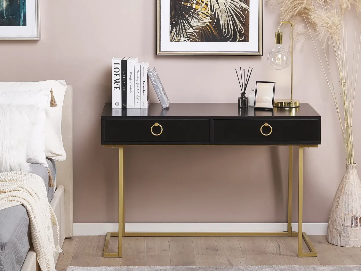 Tavolino consolle WESTPORT Nero/Oro 115 cm 50 cm con Cassetti