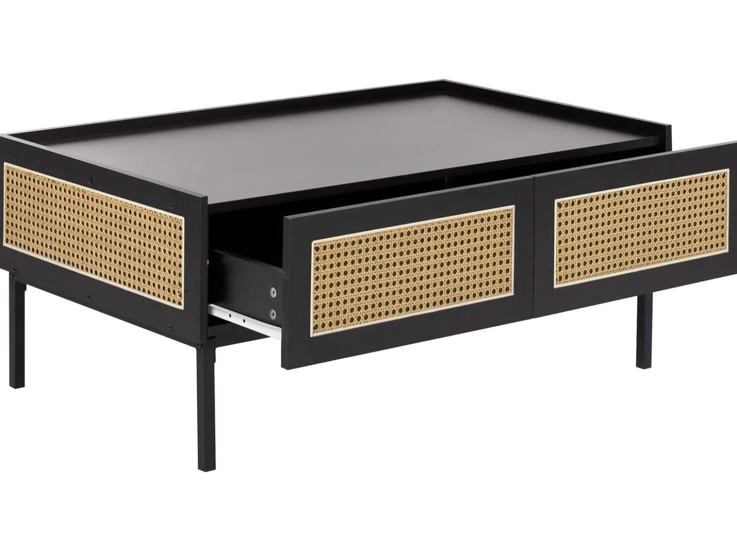 Tavolino da caffè CULLEN Rattan Nero con contenitore