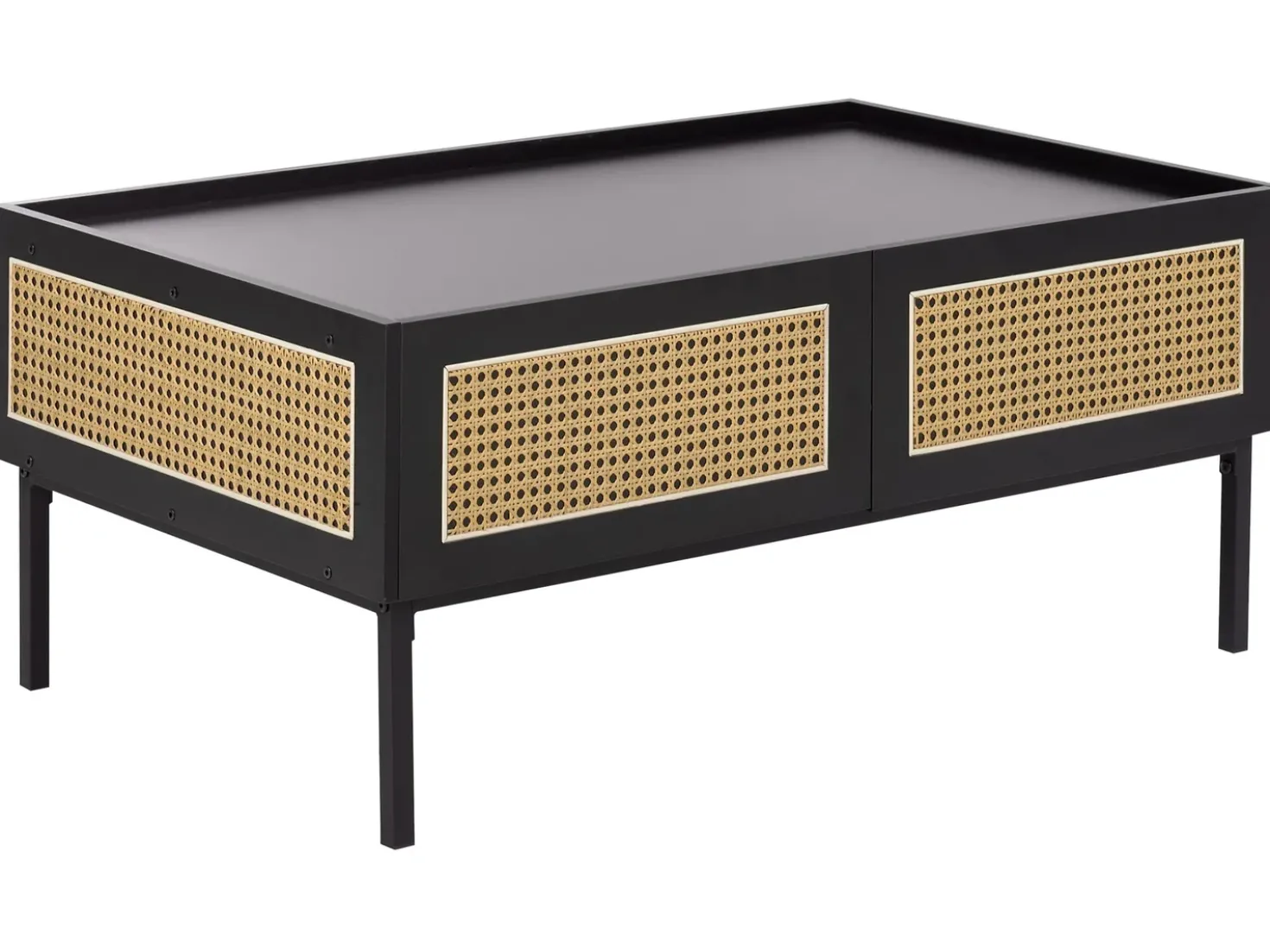 Tavolino da caffè CULLEN Rattan Nero con contenitore