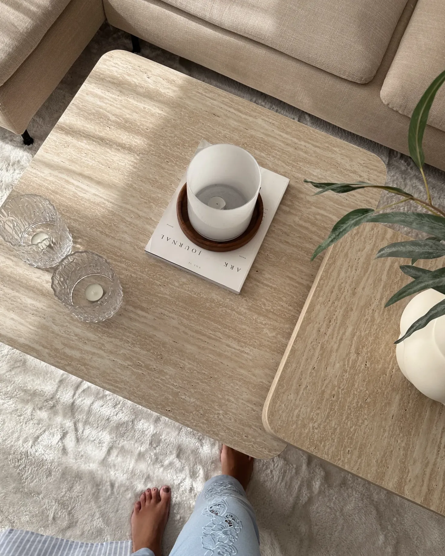Tavolino da caffè DUSON Effetto travertino