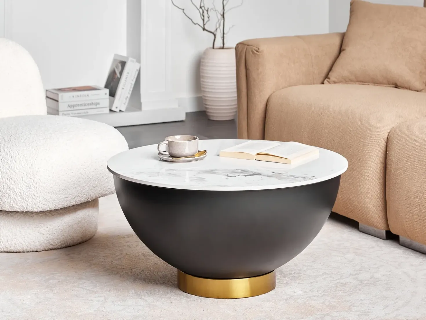 Tavolino da caffè NADINE Ceramica Nero con contenitore