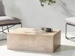 Tavolino da caffè NOBRES 90 cm 66 cm Effetto travertino