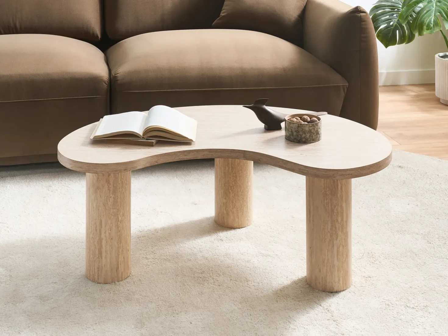 Tavolino da caffè NOMA 52 cm 89 cm Effetto travertino