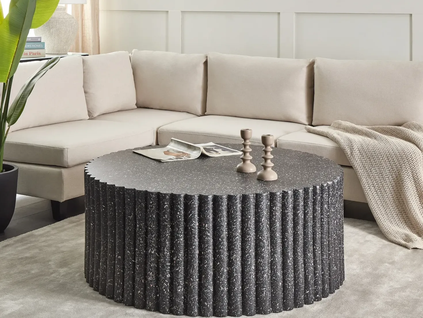 Tavolino da caffè POZZA II 106 cm 106 cm Effetto terrazzo Terrazzo Nero