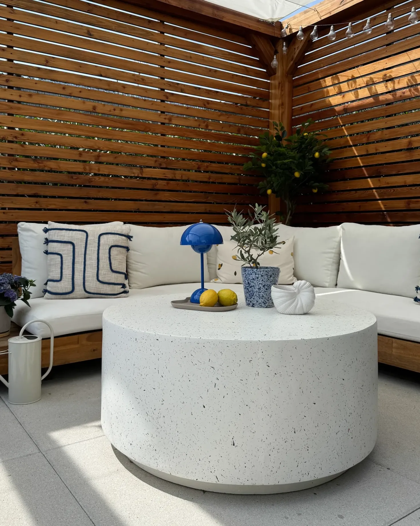 Tavolino da caffè TREZZO 90 cm 90 cm Effetto terrazzo Terrazzo Bianco