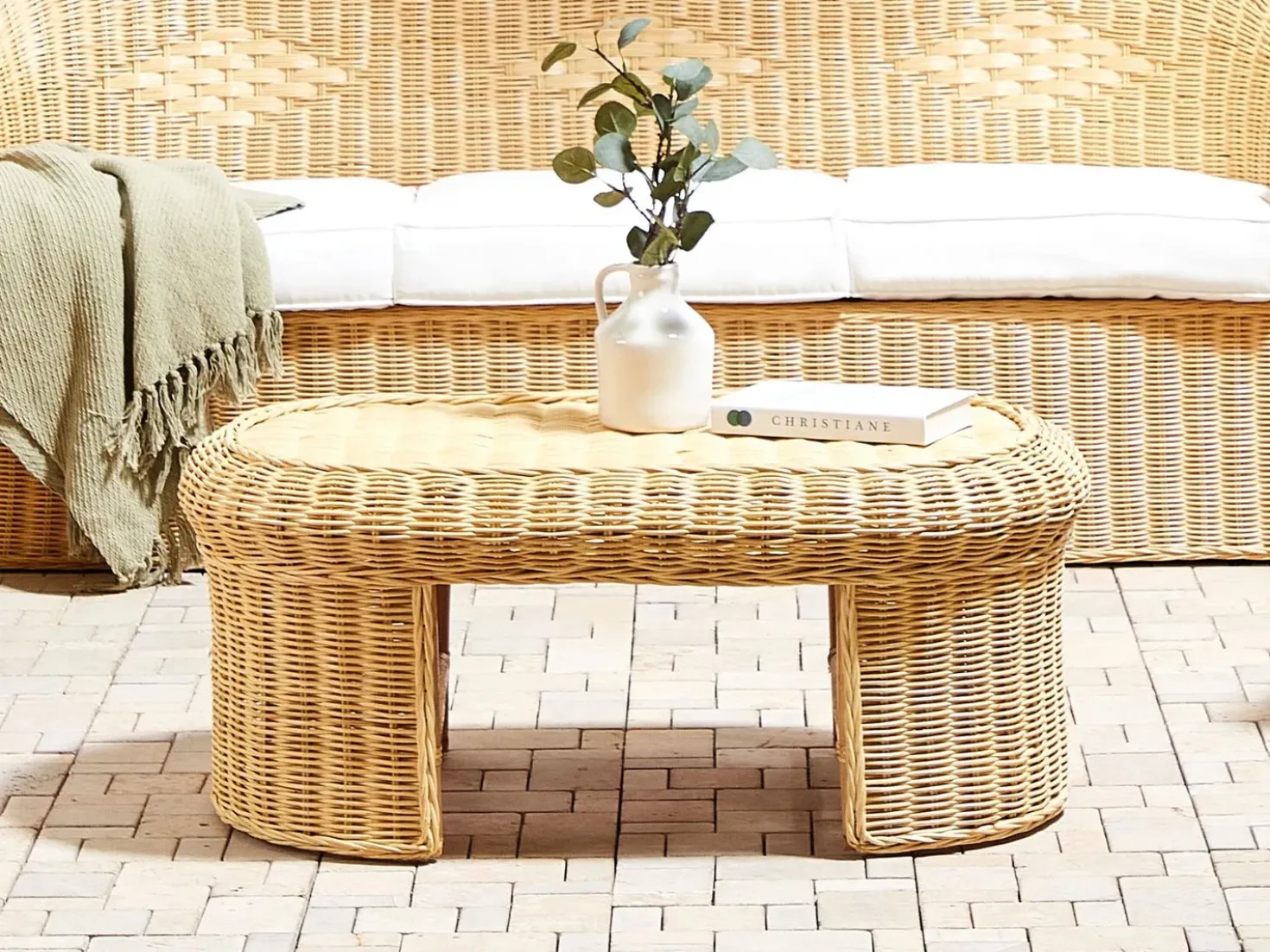 Tavolino da giardino LIVADEIA 60 cm 96 cm Rattan Naturale