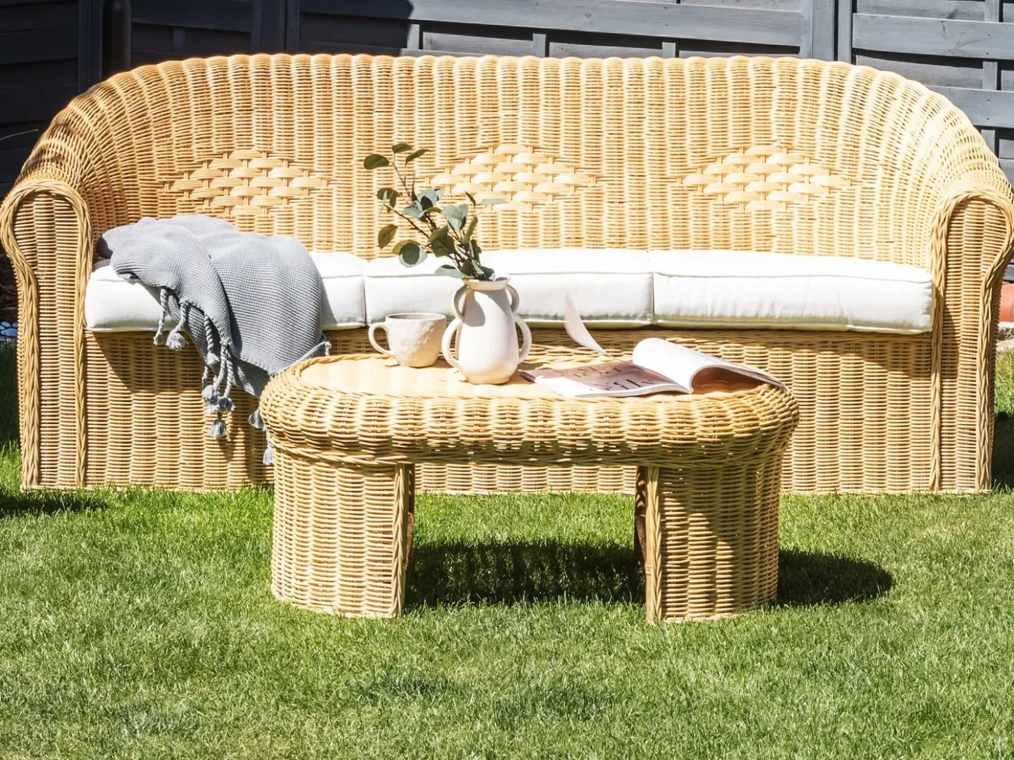 Tavolino da giardino LIVADEIA 60 cm 96 cm Rattan Naturale