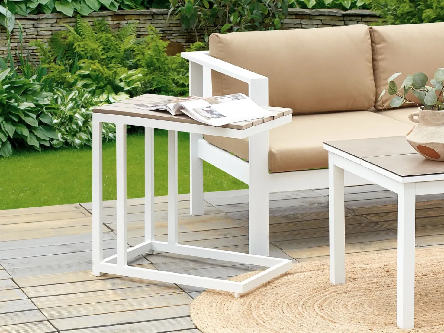 Tavolino da giardino MESSINA 60 cm 35 cm Bianco