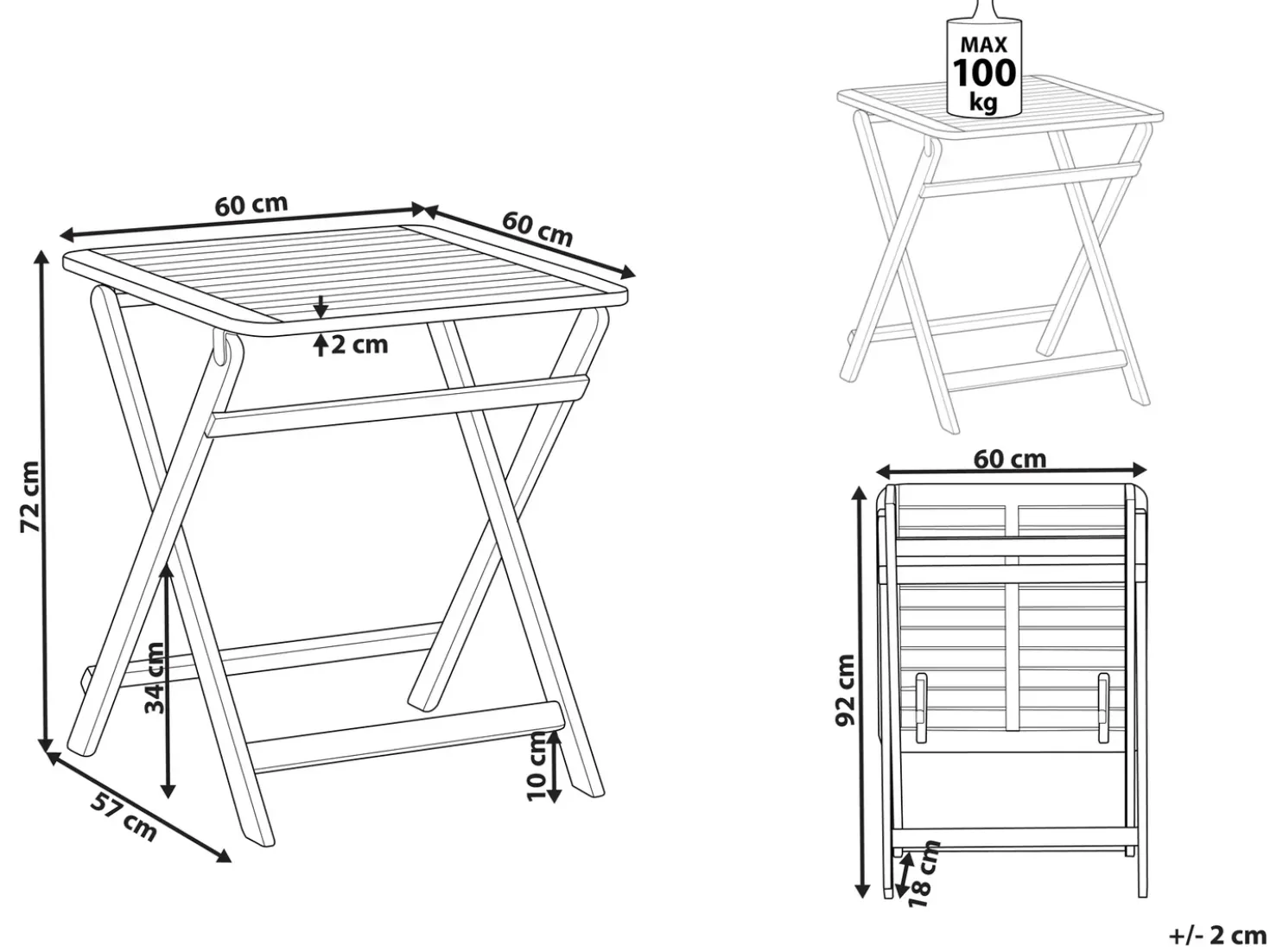 Tavolino da giardino PARAGGI 60 cm 60 cm Legno di acacia certificato Marrone