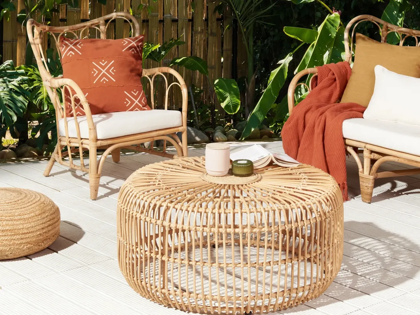 Tavolino da giardino RANDAZZO 85 cm 85 cm Rattan Marrone chiaro