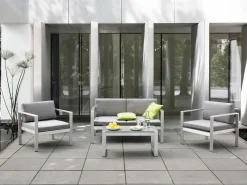Tavolino da giardino SALERNO 90 cm 50 cm Metallo Grigio chiaro