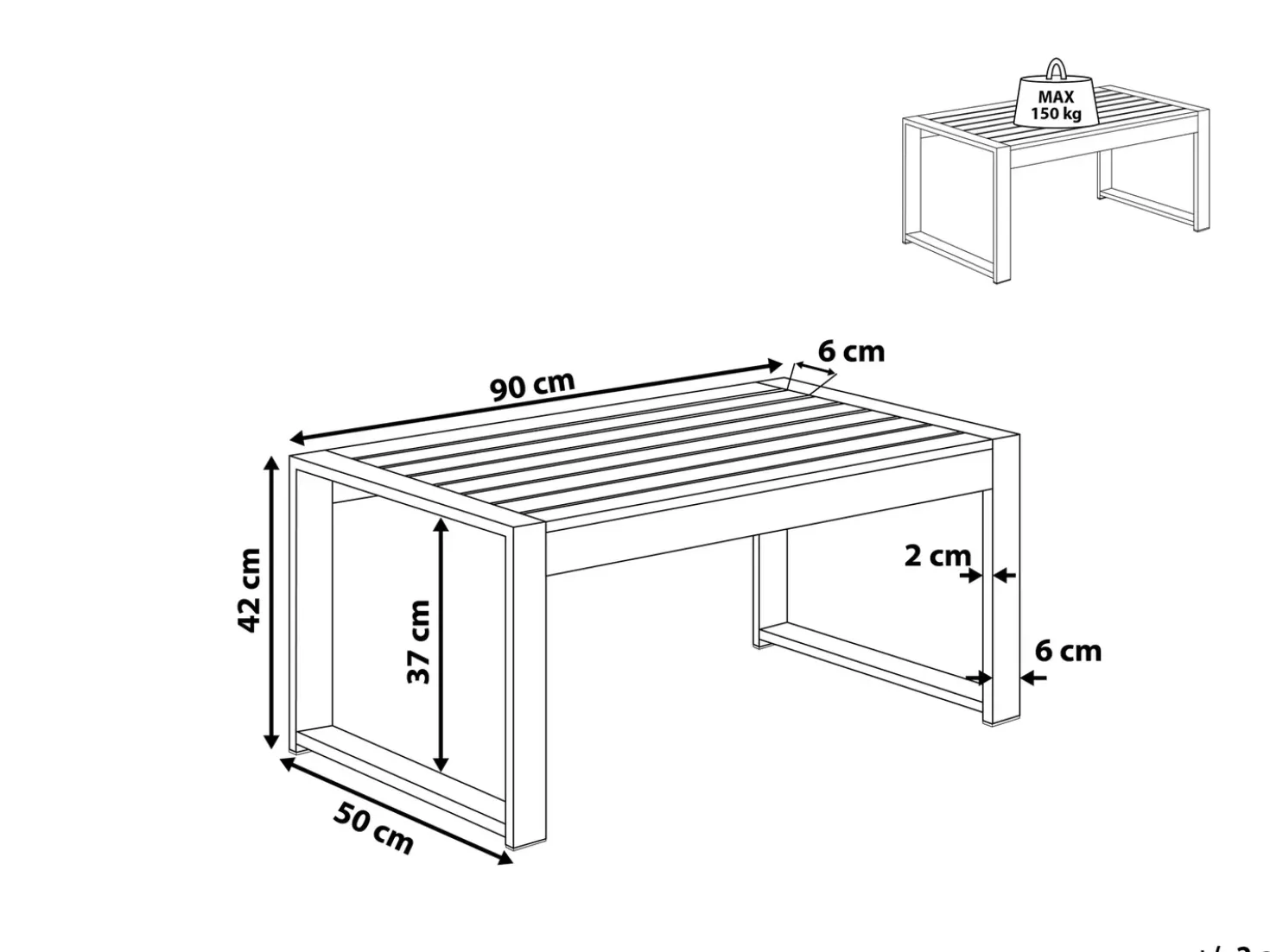 Tavolino da giardino SALERNO 90 cm 50 cm Metallo Grigio chiaro