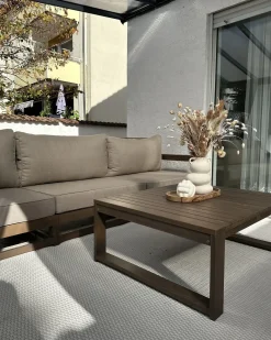 Tavolino da giardino TIMOR 90 cm 75 cm Legno di acacia certificato Marrone scuro