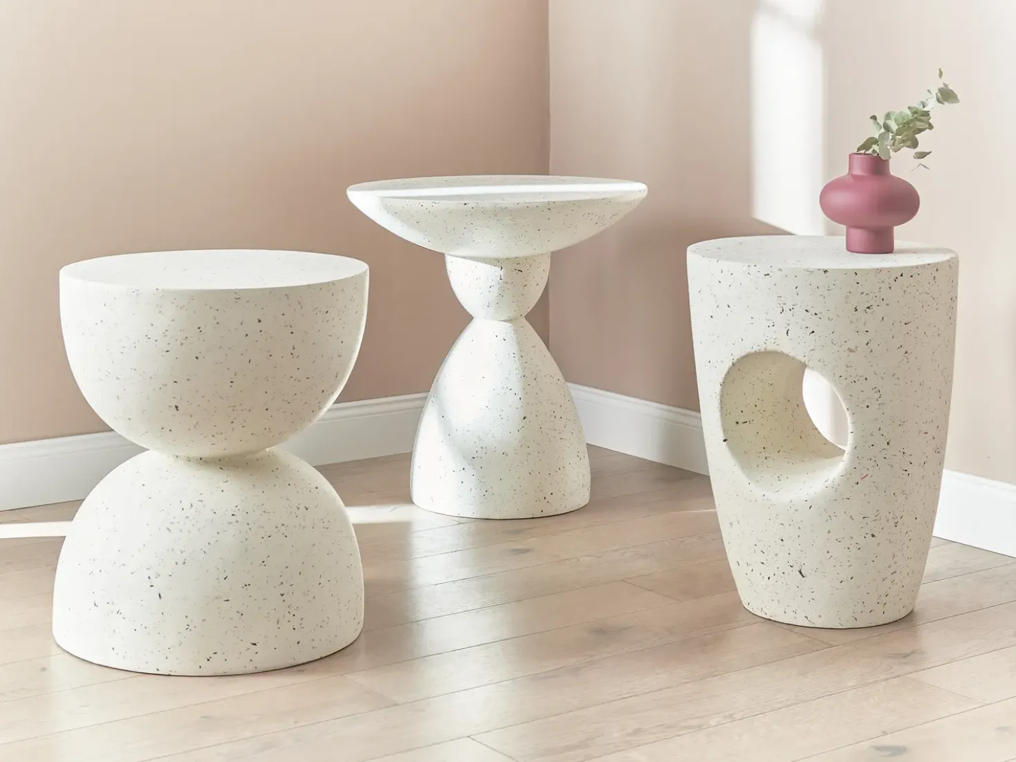 Tavolino EDOLO 37 cm 37 cm Effetto terrazzo Terrazzo Bianco