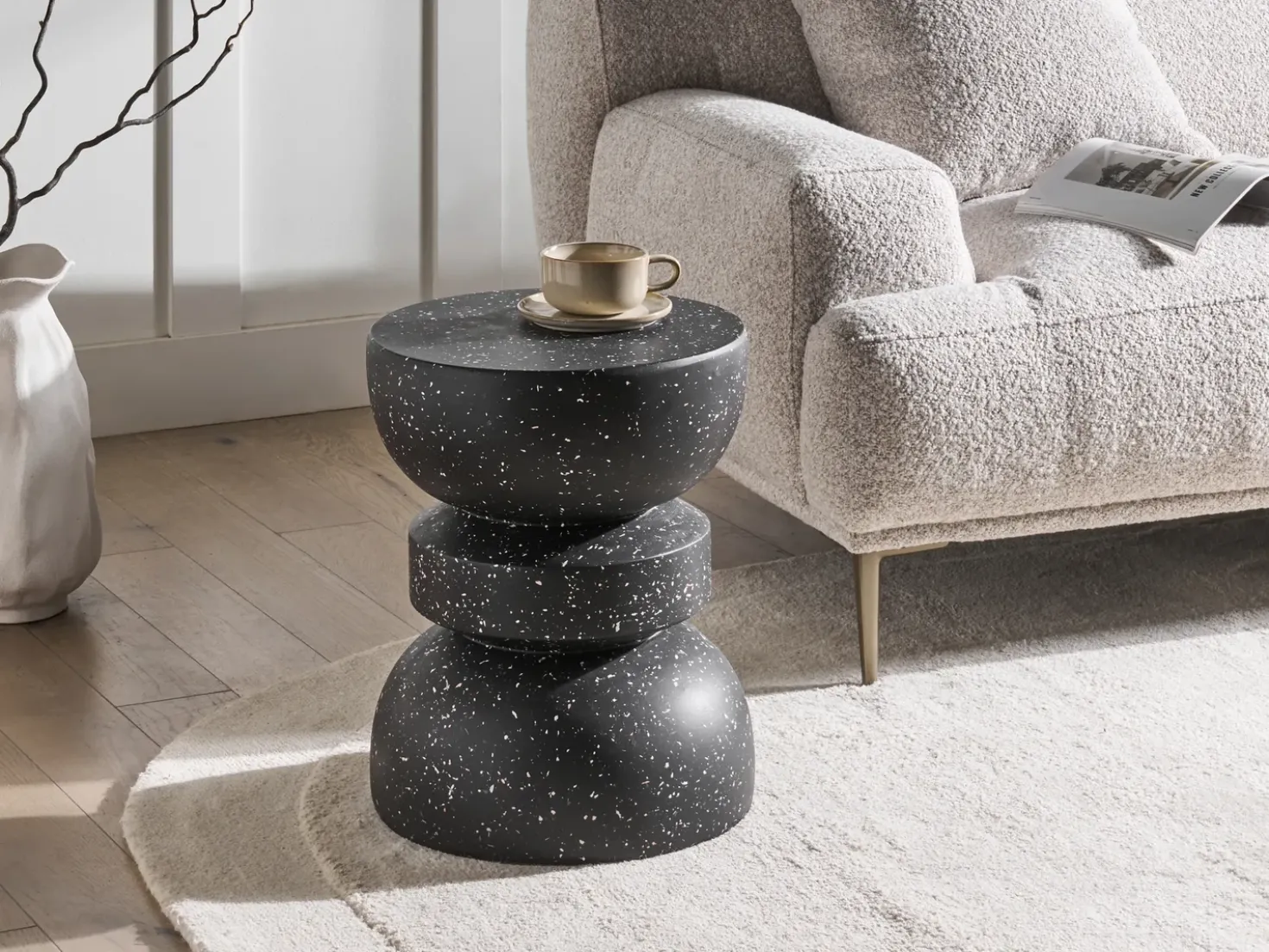 Tavolino FALIRO 37 cm 37 cm Effetto terrazzo Terrazzo Nero