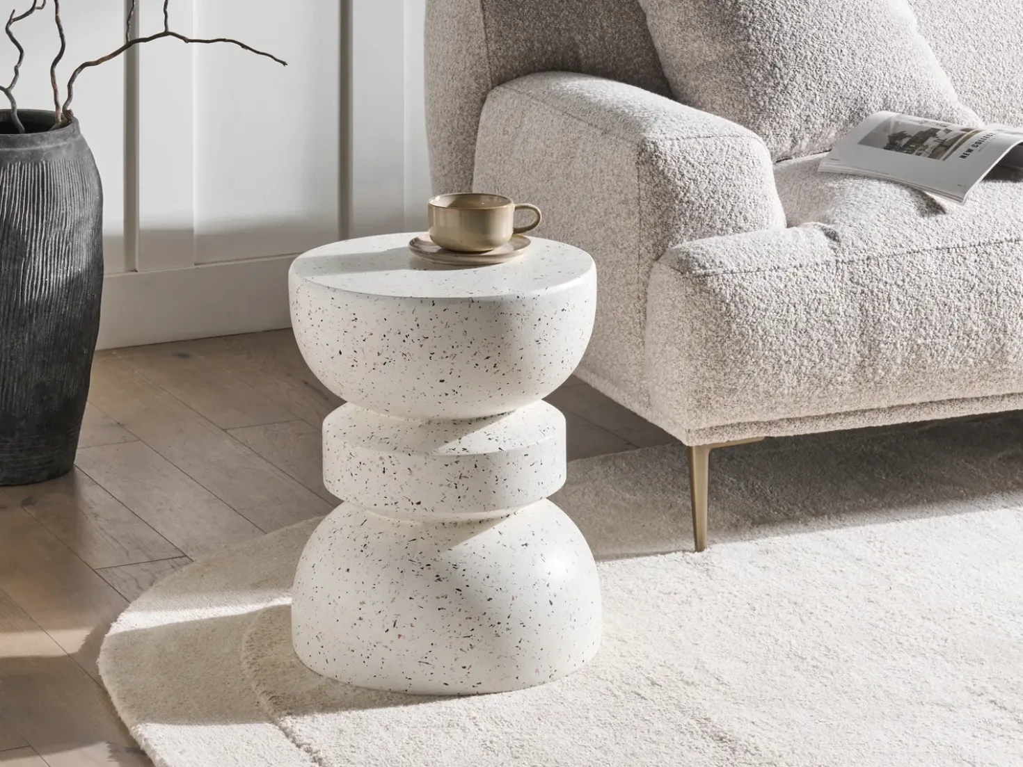 Tavolino FALIRO 37 cm 37 cm Effetto terrazzo Terrazzo Bianco